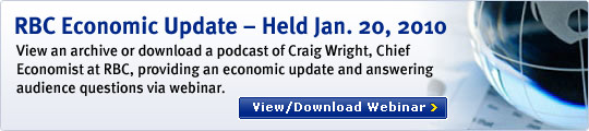 RBC Economic Update &ndash; Held Jan. 20, 2010 View an archive or download a podcast of Craig Wright, Chief Economist at RBC, providing an economic update and answering audience questions via webinar. View/Download Webinar