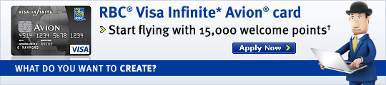 RBC&reg; Visa Infinite* Avion&reg; card. Start flying with 15,000 welcome points&dagger;.