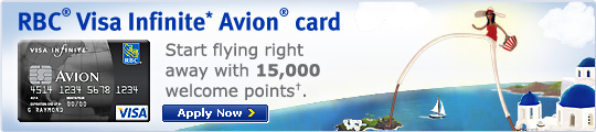 RBC&reg; Visa Infinite* Avion&reg; card. Start flying right away with 15,000 welcome points&dagger;.