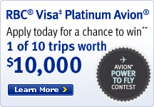 Visa Platinum Avion - Apply today for a chance to win 1 of 10 trips worth 10,000