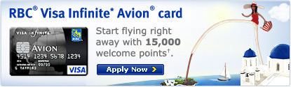 RBC&reg; Visa Infinite* Avion&reg; card. Start flying right away with 15,000 welcome points&dagger;.