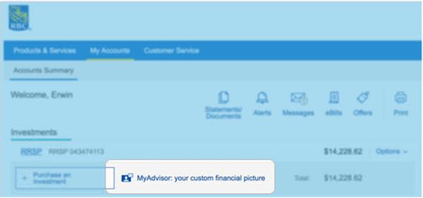 click MyAdvisor: your custom financial picture on your Investments Accounts Summary