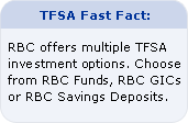 TFSA Fast Fact: RBC offers multiple TFSA investment options. Choose from RBC Funds, RBC GICs or RBC Savings Deposits.