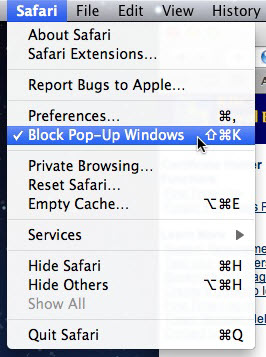 Safari - Turn off pop-up blocker