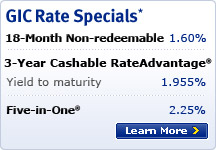 GIC Rate Special 18 Month GIC - 1.50% 2-year Cashable RateAdvantage First year 1.15%, Second year 1.50% Five-in-One - 2.00%. Learn More.