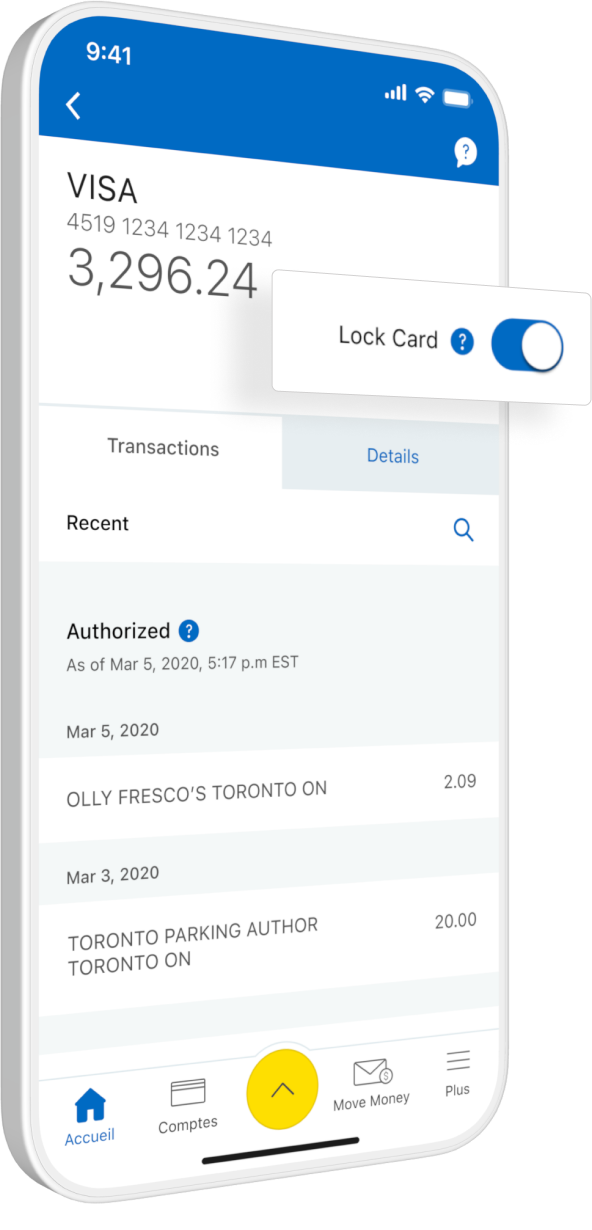 Image of RBC Mobile app with Card Lock feature enhanced
