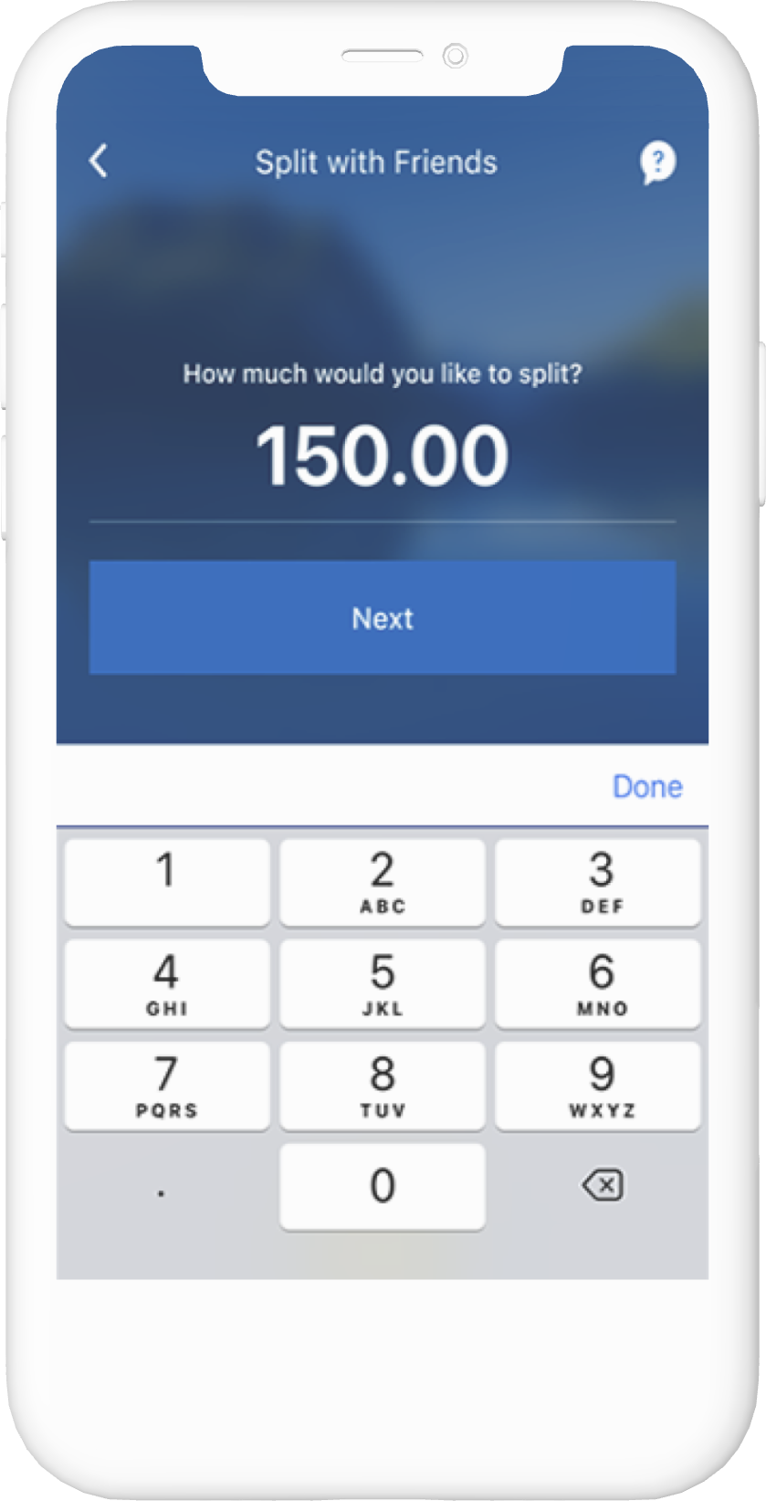 Screenshot of Split With Friends screen on RBC Mobile app