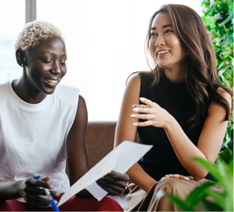 Two women discussing