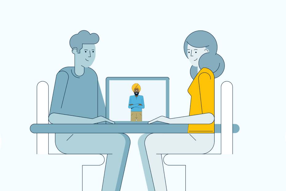 Illustration of 2 people watching an online webinar