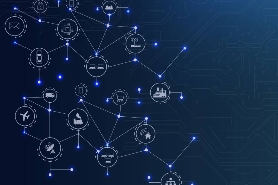 An illustration of interconnected global supply chains showing multiple sectors and industries