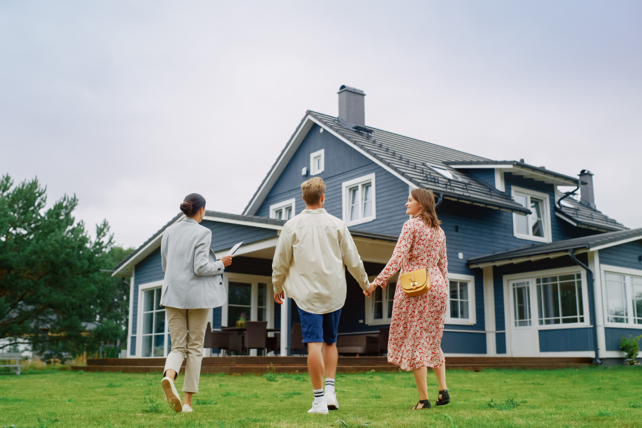 Family walking to a house