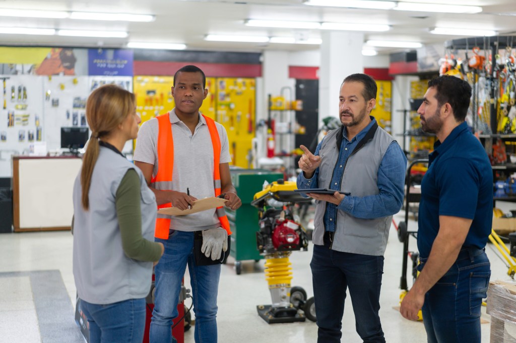 Retail staff having a discussion