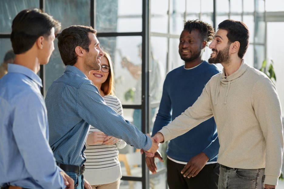 Diverse group of professionals at a networking event