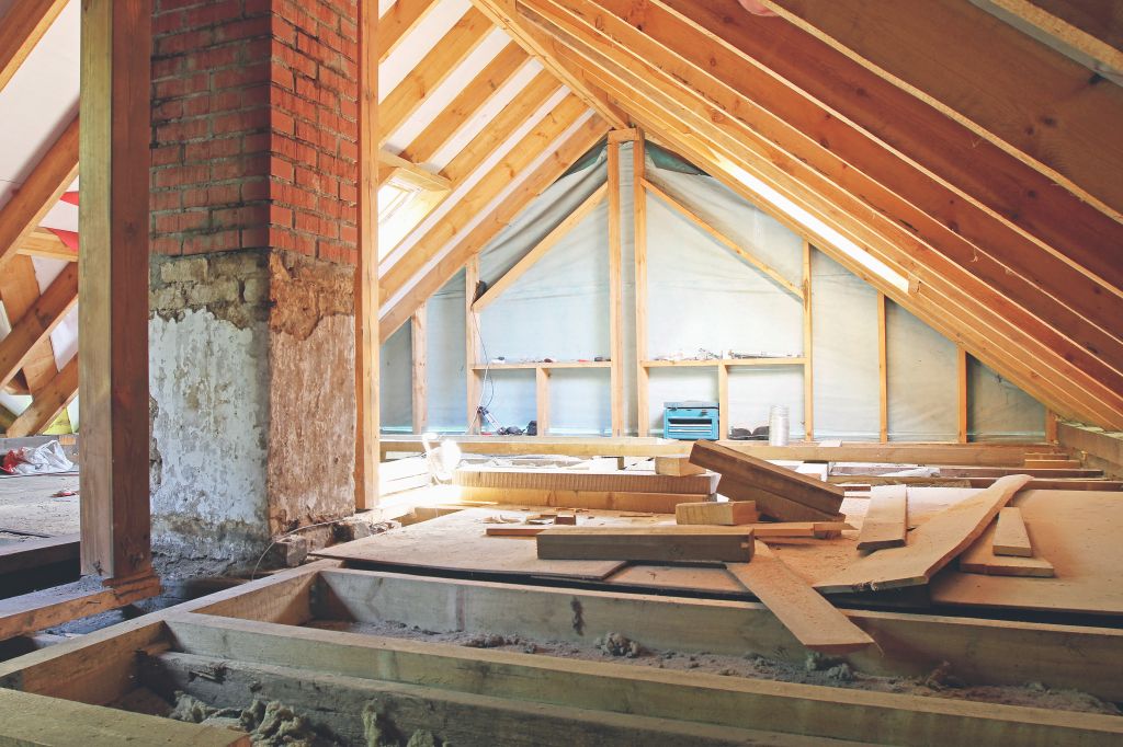 An interior of an attic