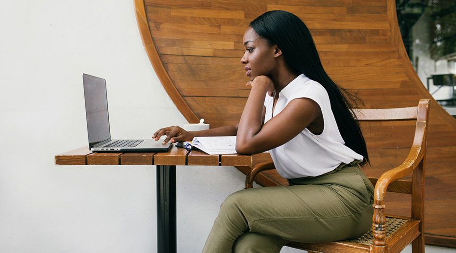 Woman working on her laptop