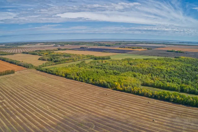 Aerial view of rural farmland north of Winnipeg, Manitoba