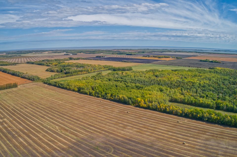 Aerial view of rural farmland north of Winnipeg, Manitoba
