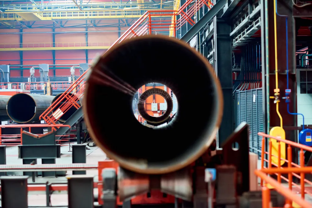 A view through a cylindrical tube in a factory