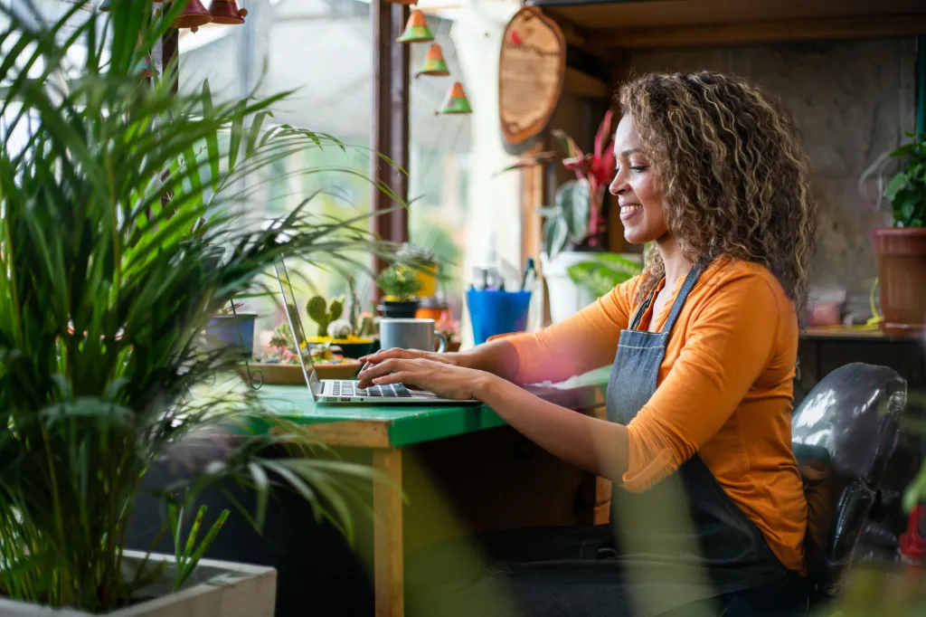 Entrepreneur financial planning at computer