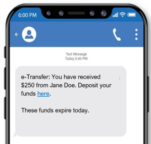 This scam text informs the victim that they have received funds and must deposit them via the provided link immediately.