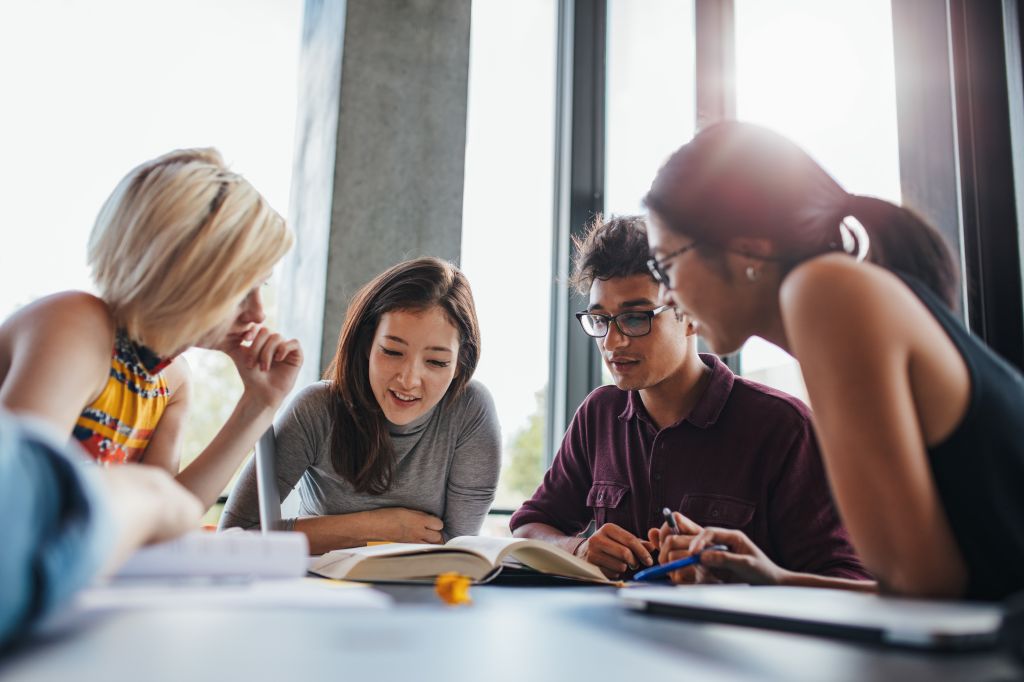 Étudiants diversifiés qui étudient. Représente l'enseignement supérieur et l'aide financière