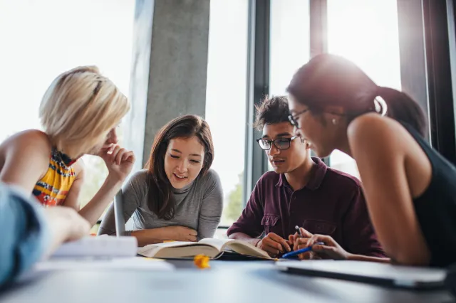 Étudiants diversifiés qui étudient. Représente l'enseignement supérieur et l'aide financière