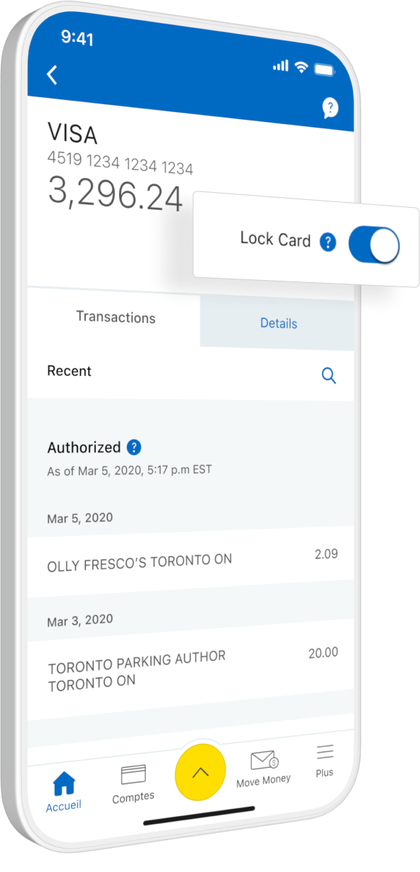 Image de l’appli Mobile RBC dont la fonction de verrouillage de carte a été améliorée