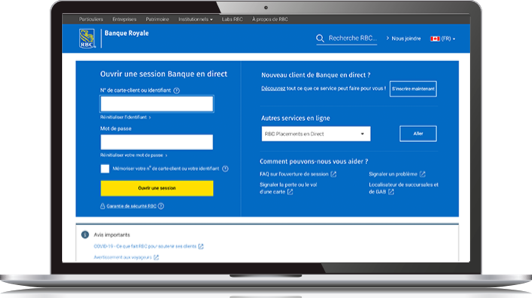 Ordinateur portable avec page Web de banque en ligne