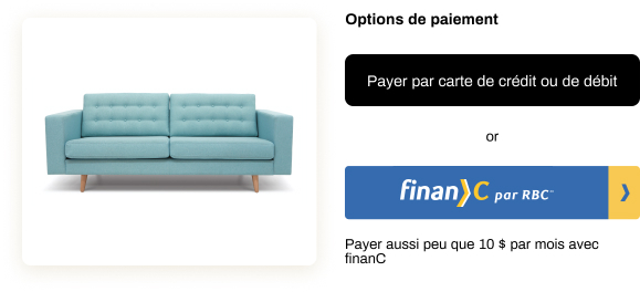 Payer par carte de crédit ou de débit ou finanC par RBC. Payer aussi peu que 10 $ par mois avec finanC.