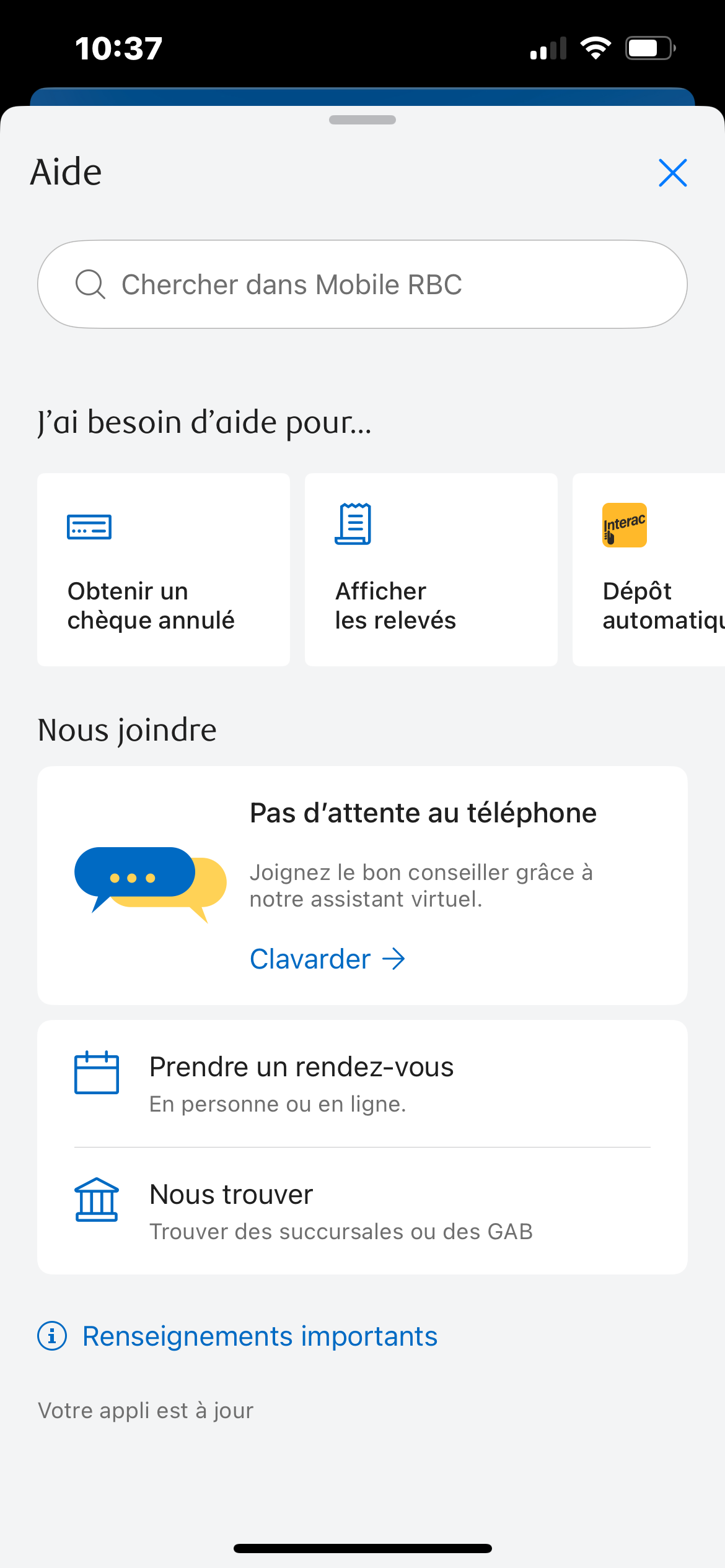 assistant virtuel dans l’appli Mobile RBC