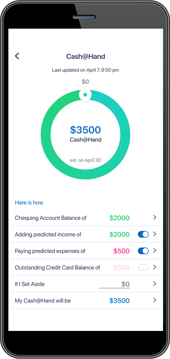 Screenshot of phone showing total cash @ hand