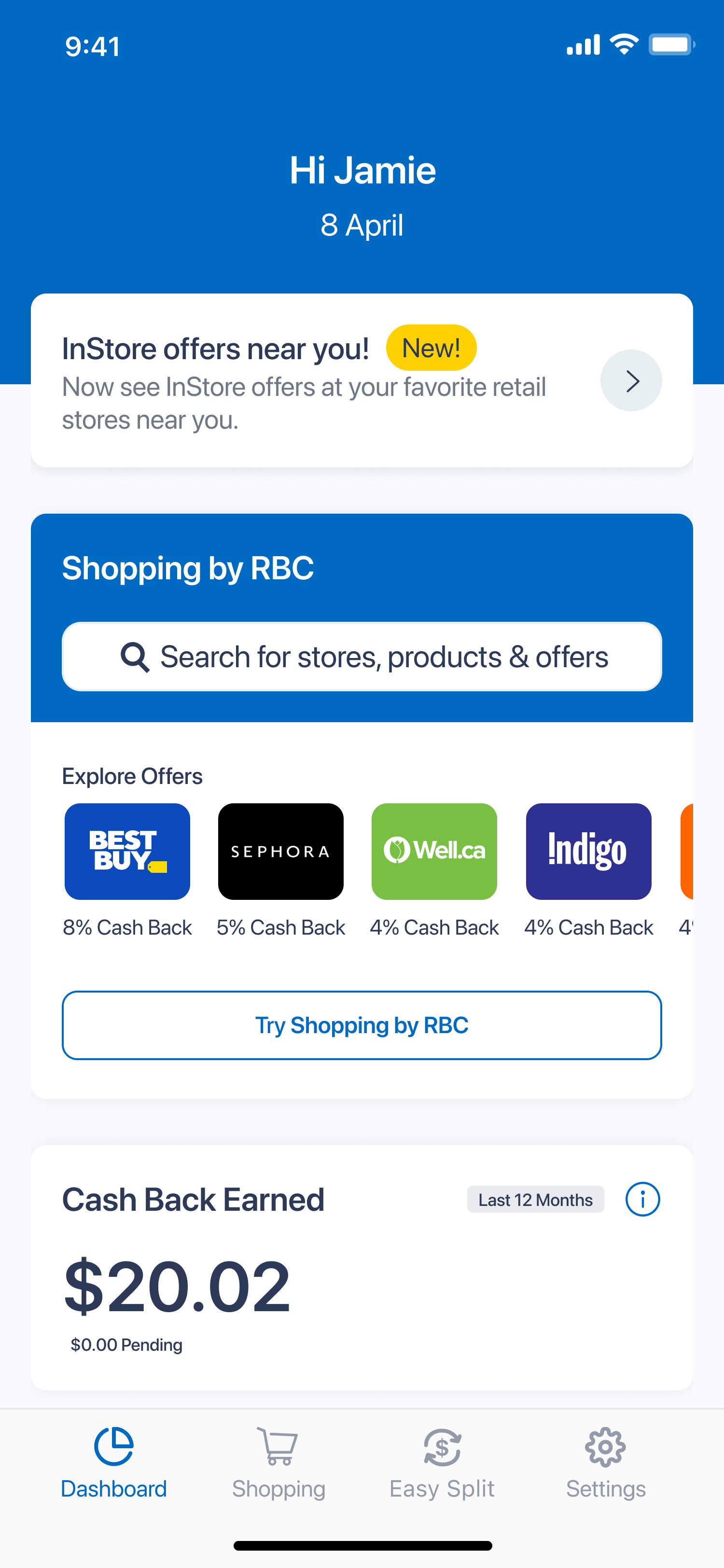 Screenshot of phone showing dashboard