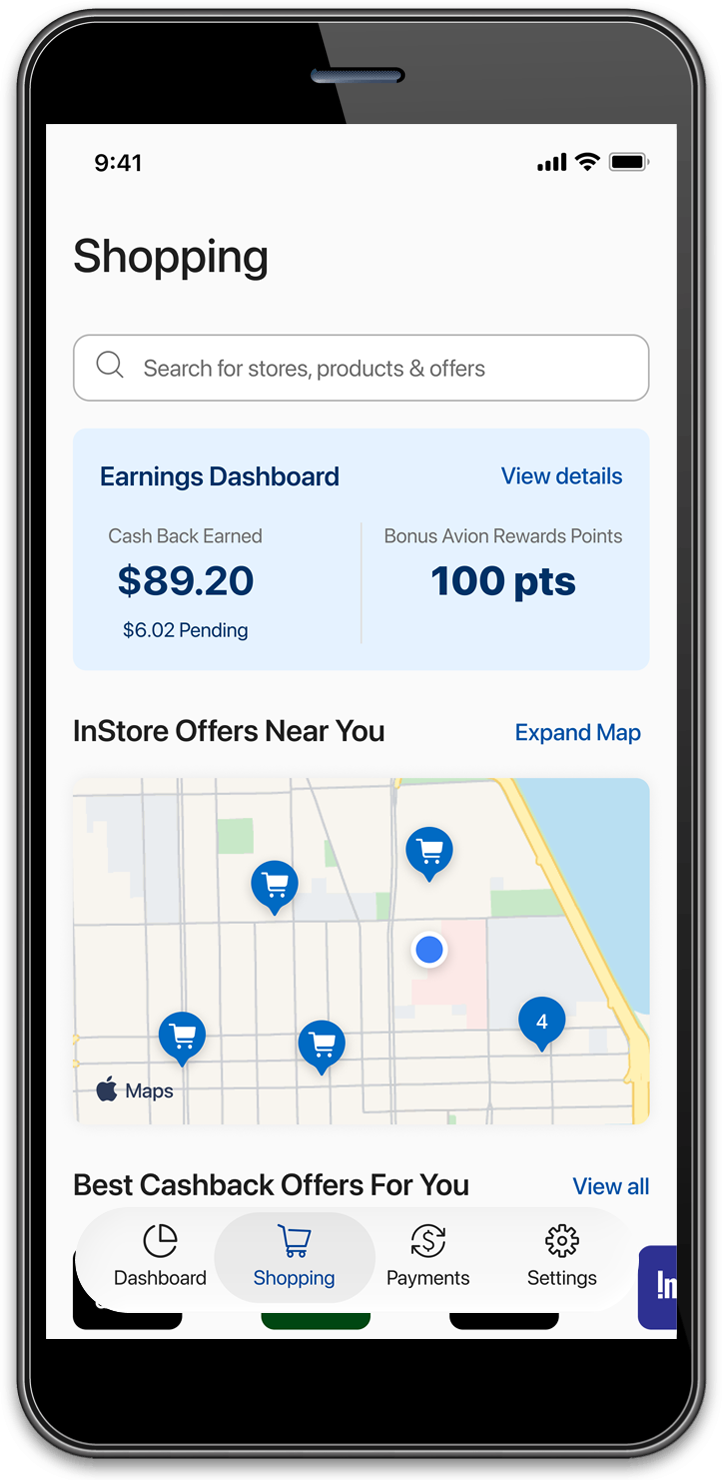 Screenshot of phone showing Instore Offers