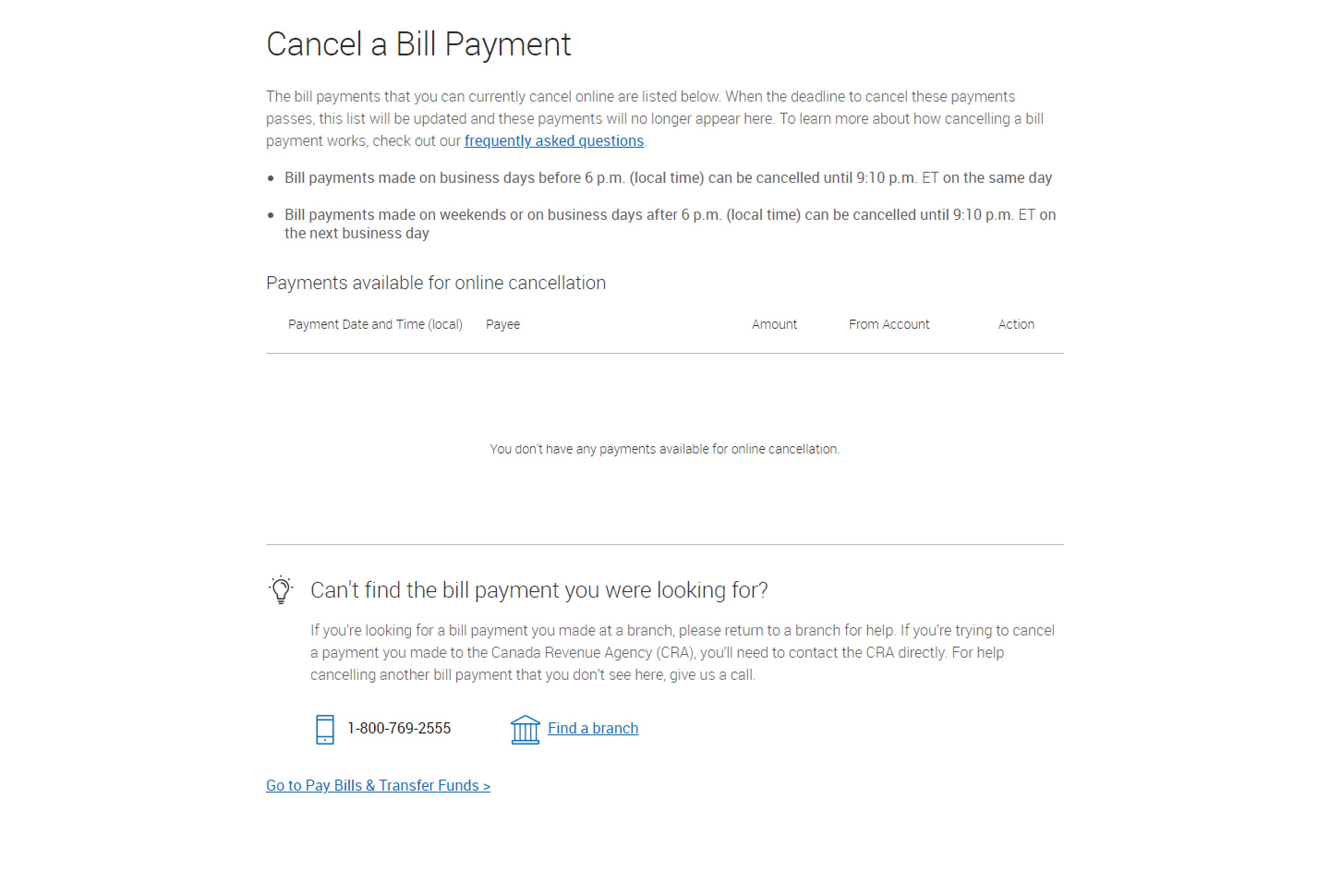 cancel bill payment screenshot