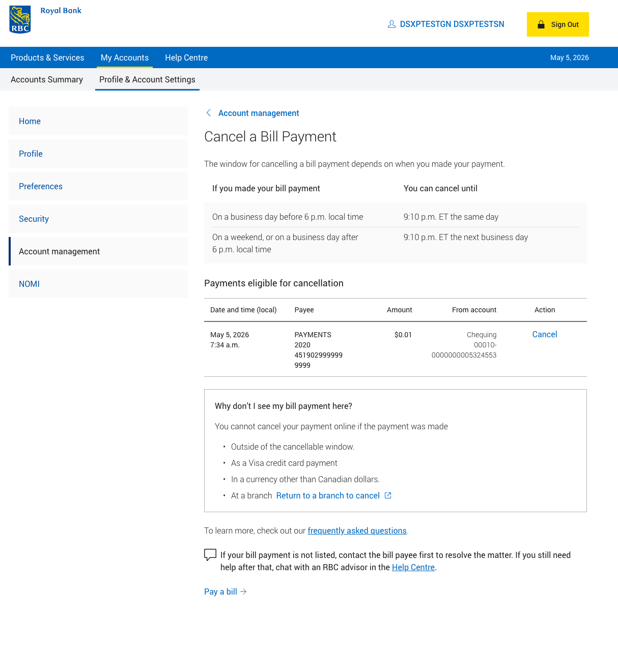 cancel bill payment screenshot